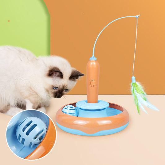 2 in 1 Pet Cat Turntable Toy with Feather